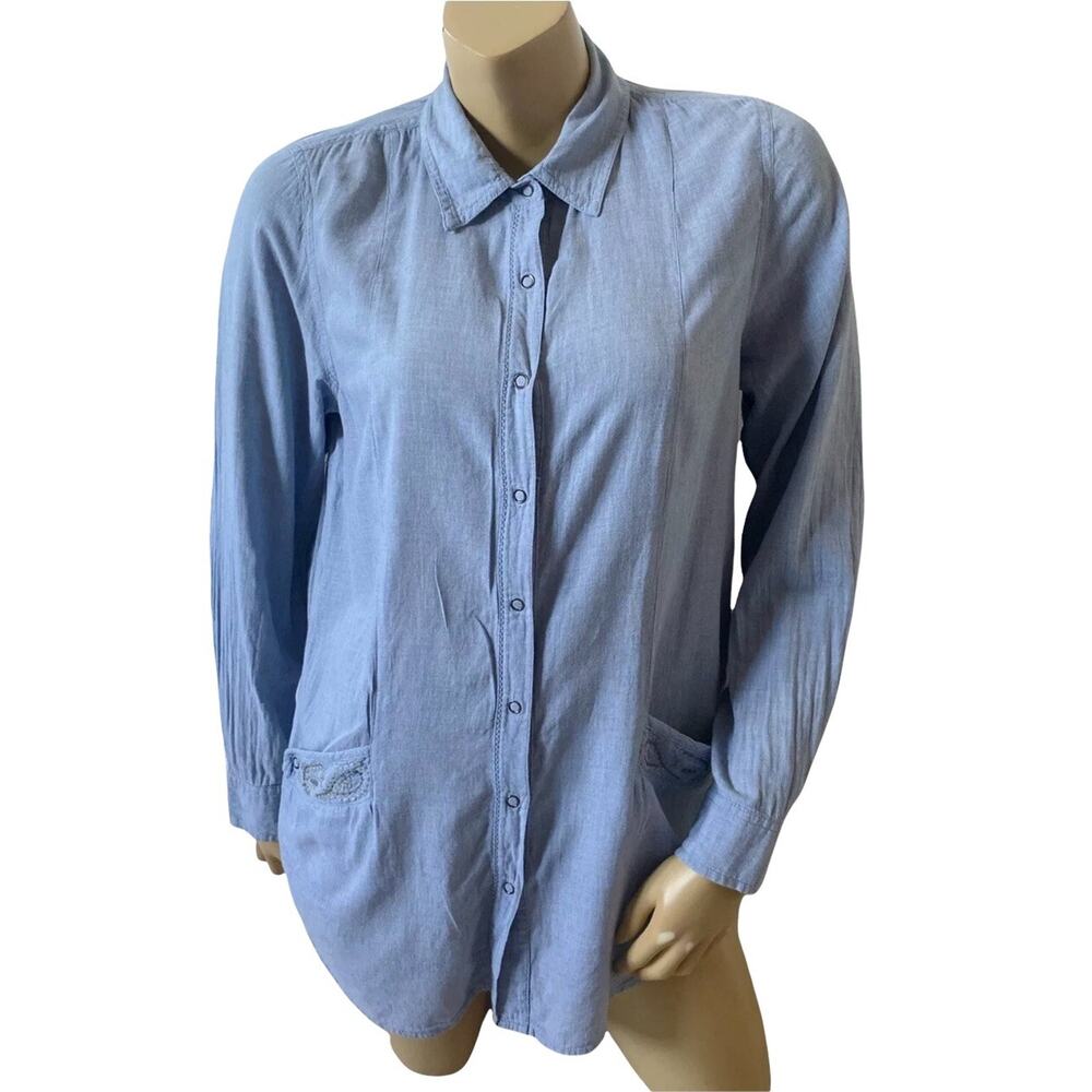 Nine West Vintage America Chambray Snap Front Tunic Top Size Medium